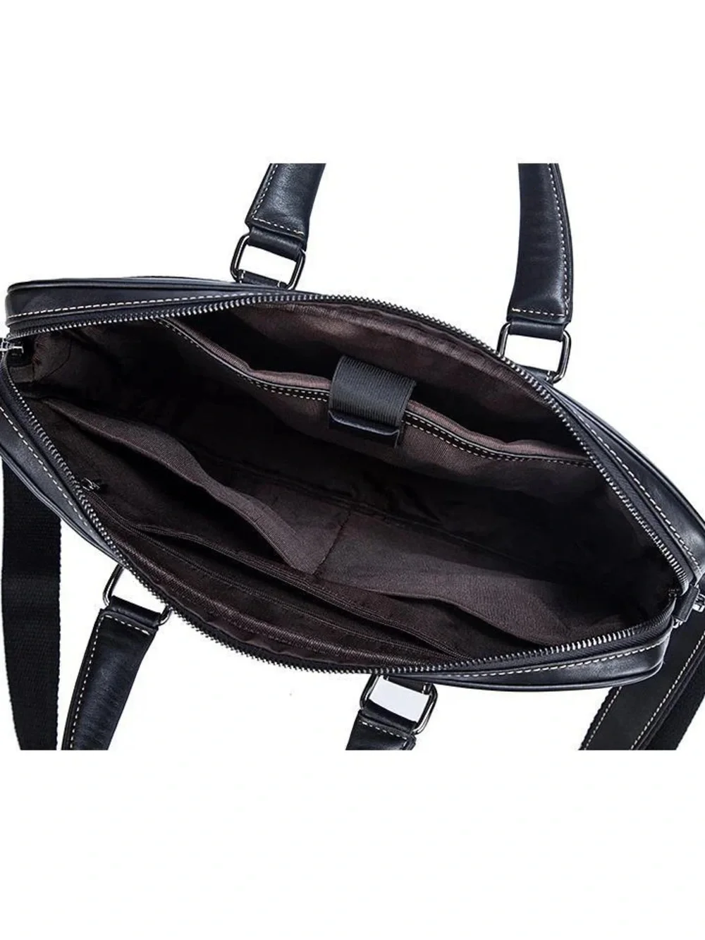 Men's Black Leather Briefcase Messenger Bag - Classic Professional Carry